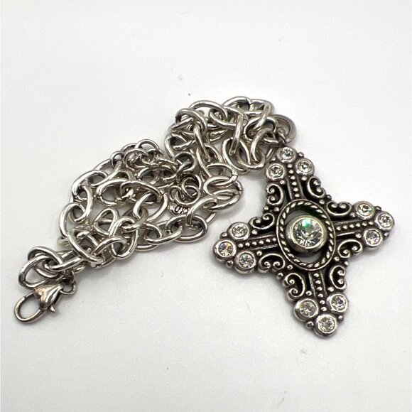 Brighton Jewelry - Brighton Chunky Cross Necklace Glimmer Crystal Pendant Silver Tone 16" Retired